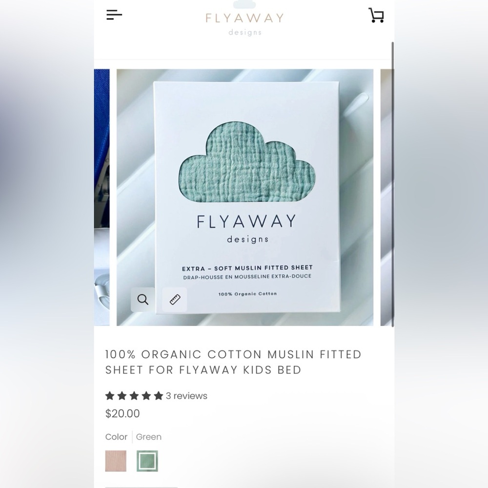 Flyaway Kids Bed Green Muslin Fitted Sheet